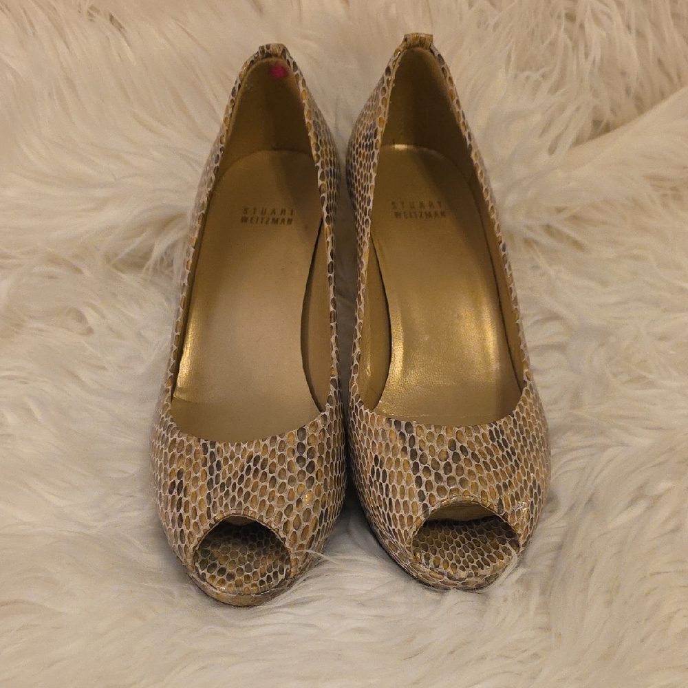 Stuart Weitzman Snakeskin Peep-Toe Heels - Picture 5 of 9